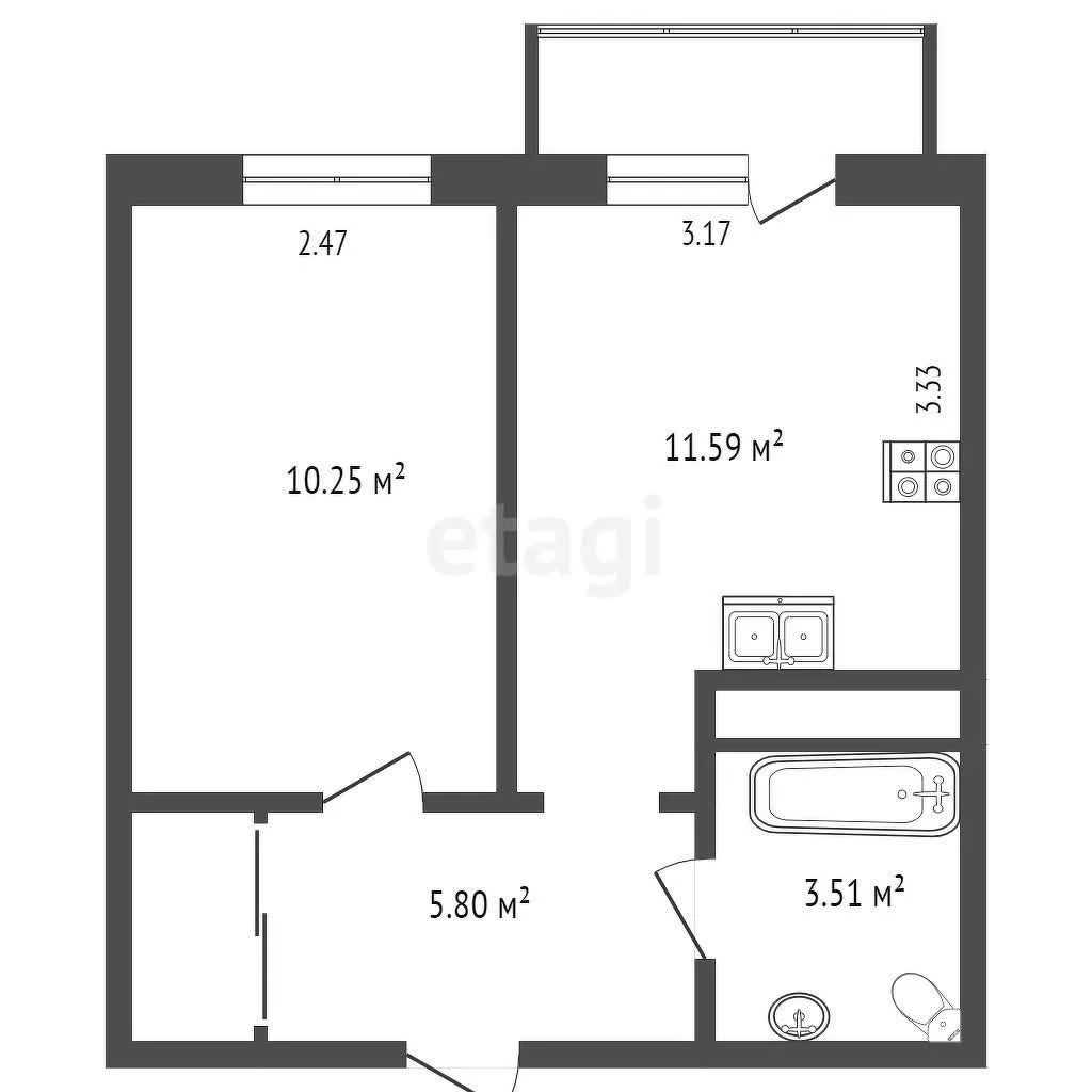 1-к квартира, 42м² (улица Евгении Жигуленко, 2а) - миниатюра 9