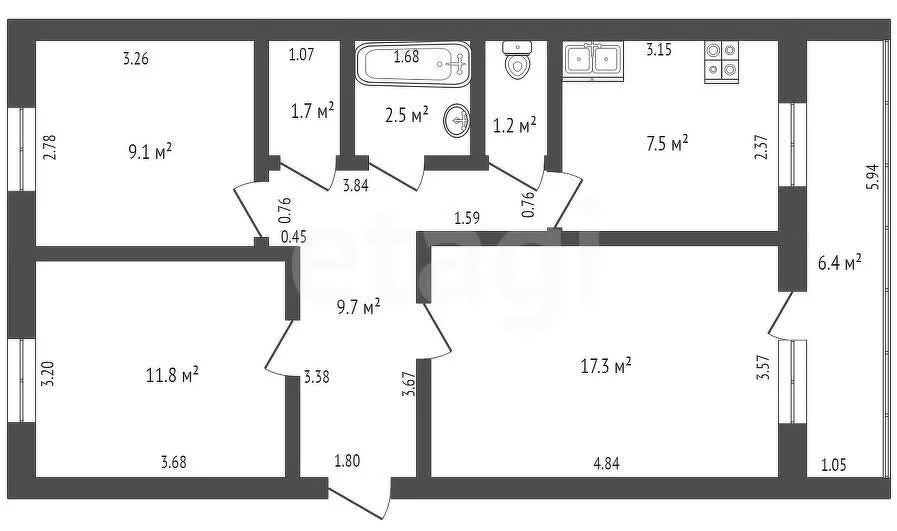 3-к квартира, 61м² (улица Пушкина, 140) - изображение 1