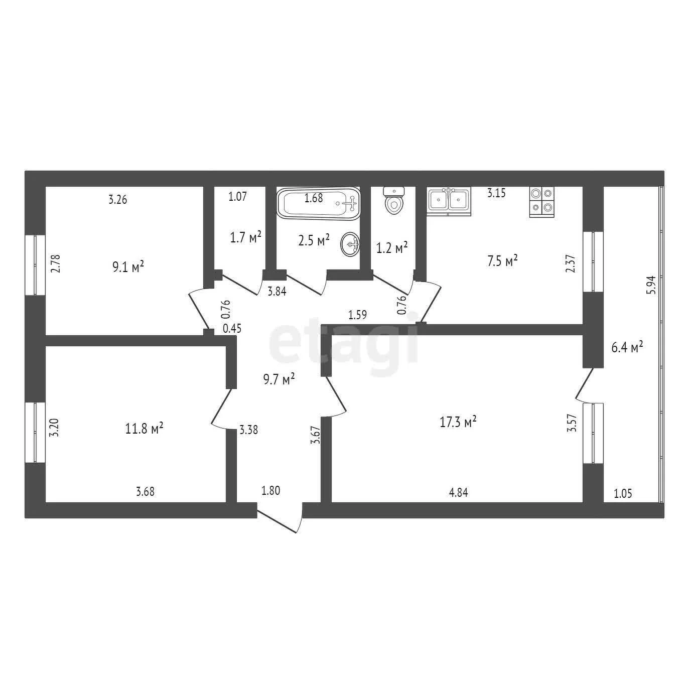 3-к квартира, 61м² (улица Пушкина, 140) - миниатюра 9