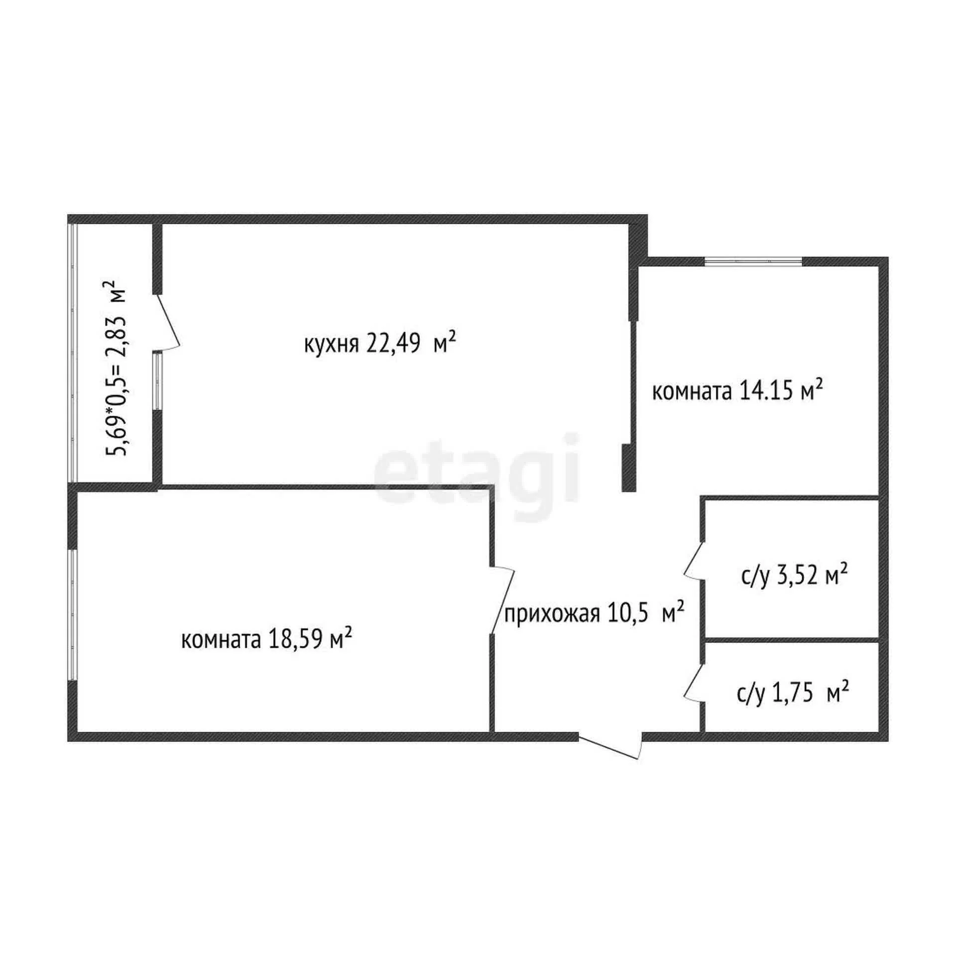 2-к квартира, 71м² (улица Григория Булгакова, 13) - миниатюра 17