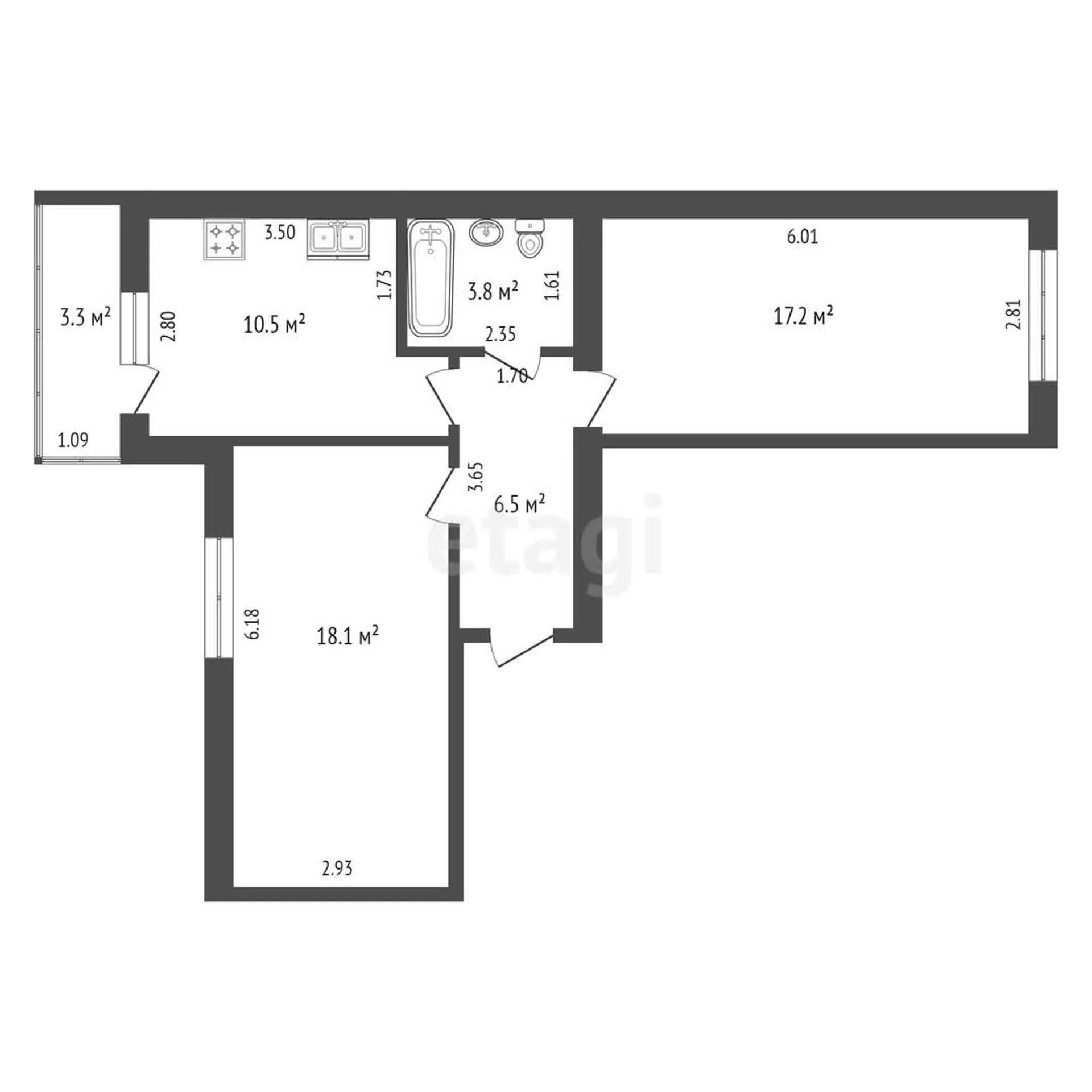 2-к квартира, 56.1м² (Арбатская улица, 36/1) - миниатюра 18