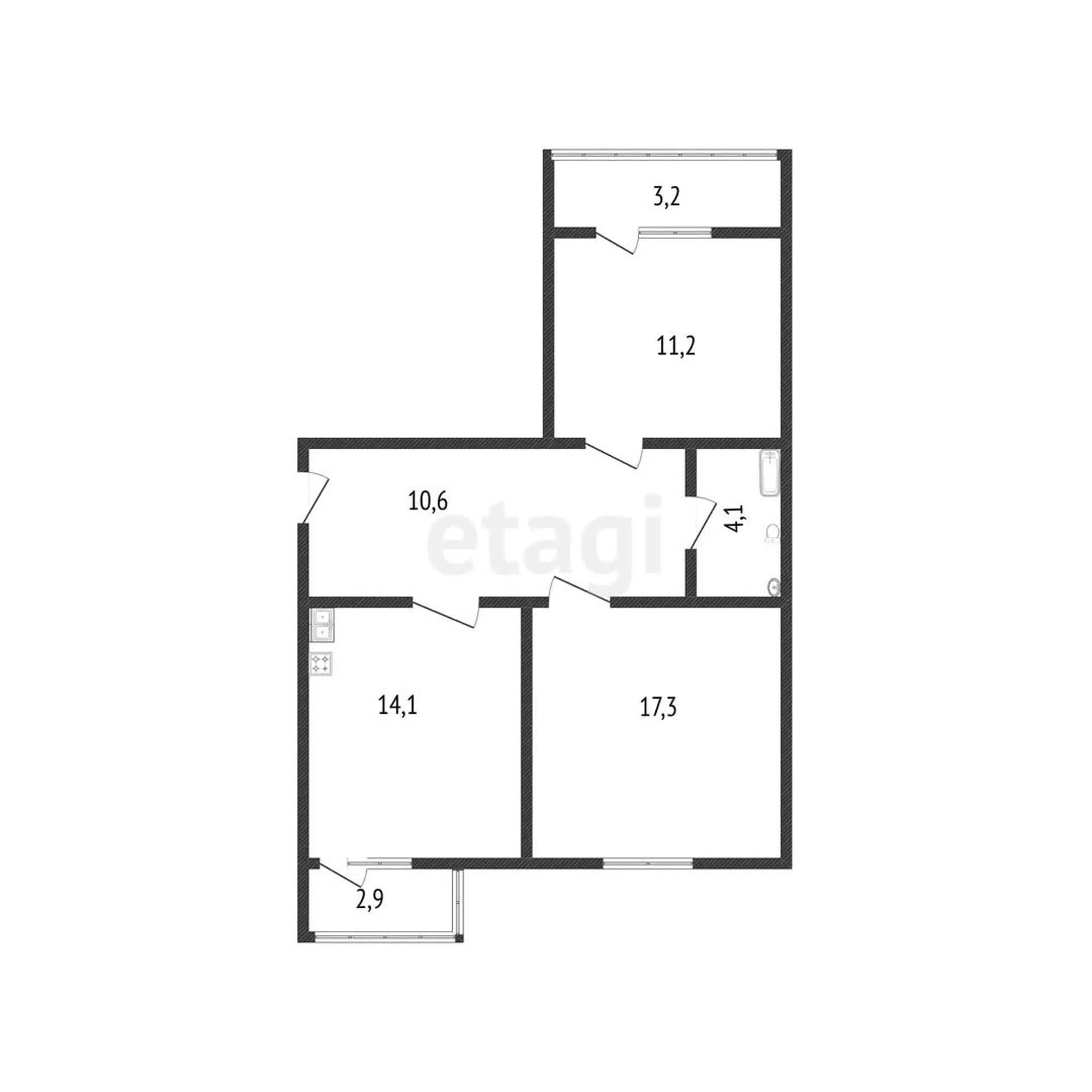 2-к квартира, 57.3м² (Ольденбуржская улица, 7) - миниатюра 6
