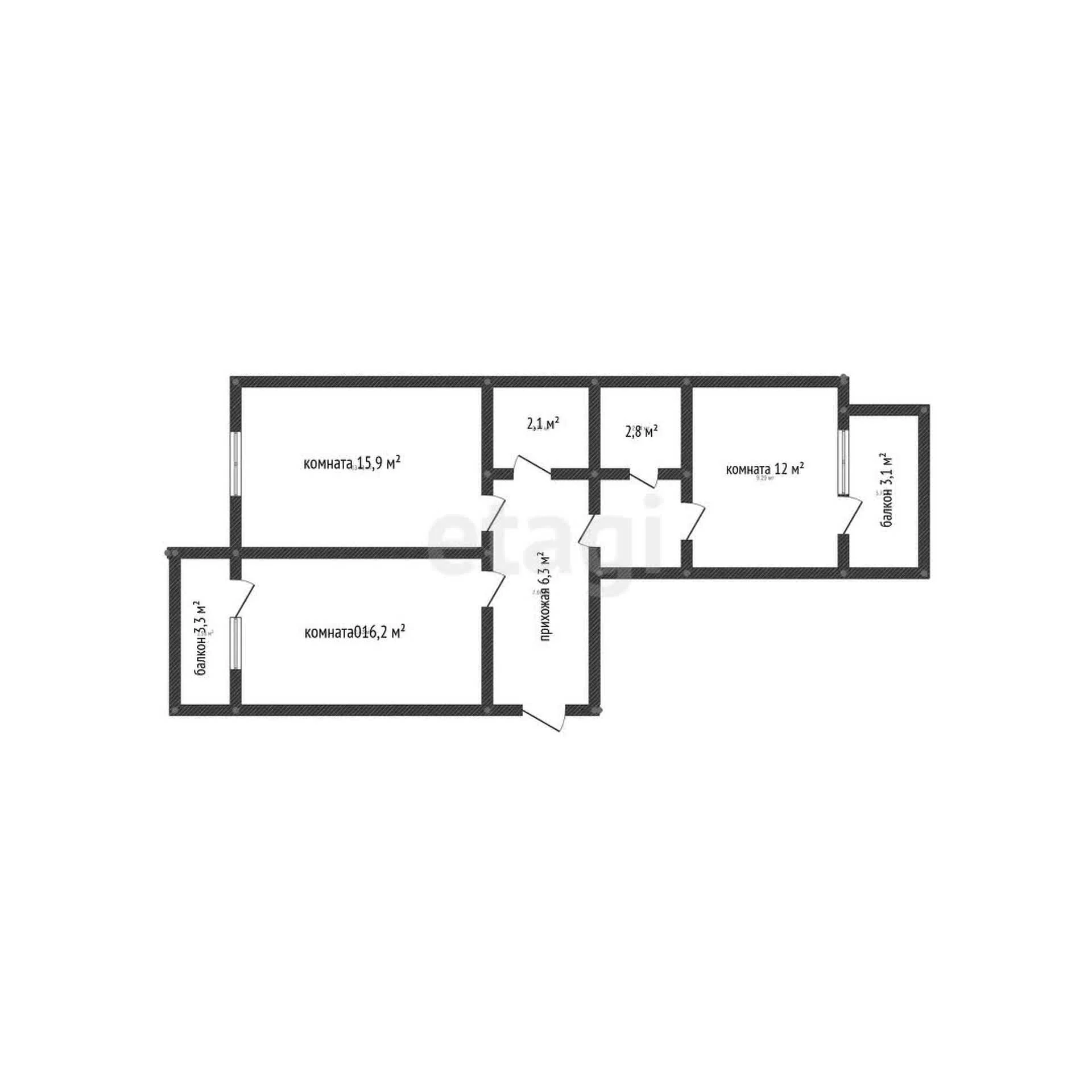 2-к квартира, 57.9м² (Ангарская улица, 2/6) - миниатюра 35