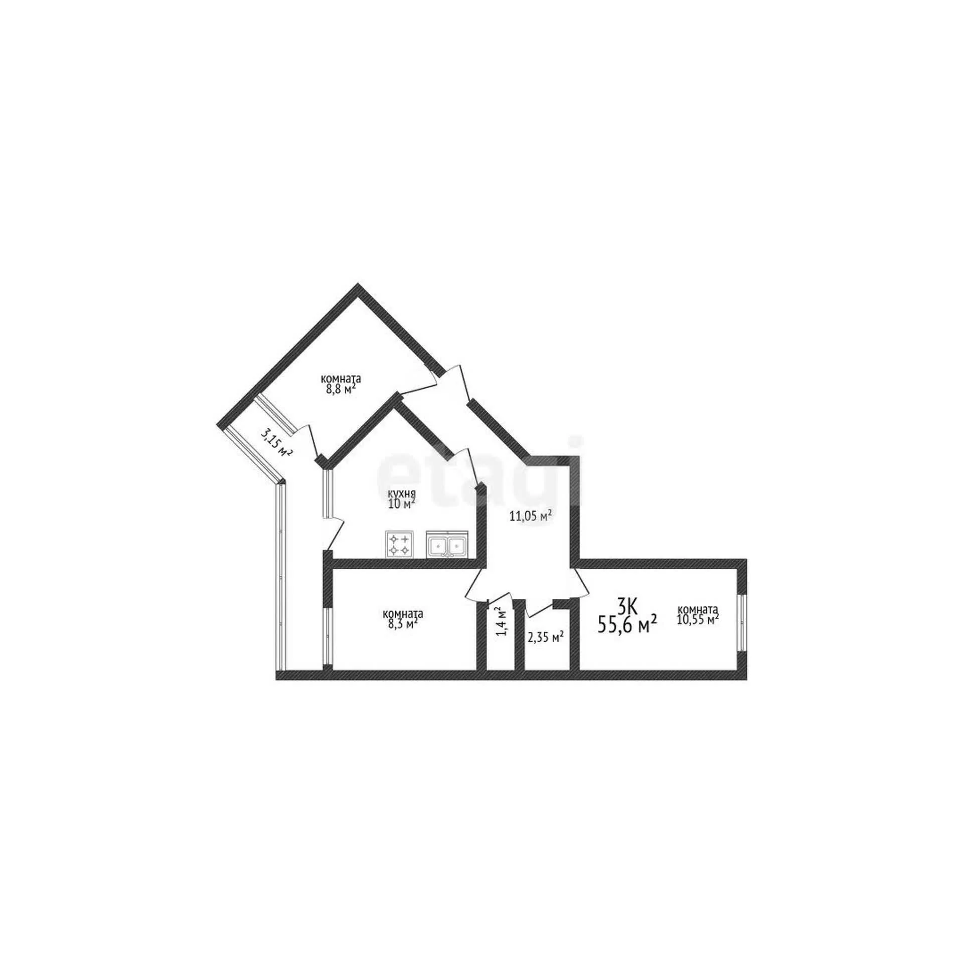 3-к квартира, 52.3м² (улица Лётчика Позднякова, 2к6) - миниатюра 24