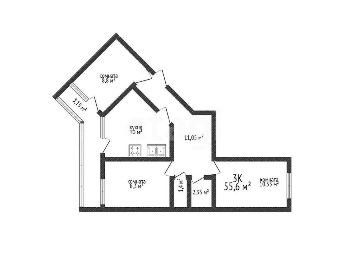 3-к квартира, 52.3м² (улица Лётчика Позднякова, 2к6) - миниатюра 3