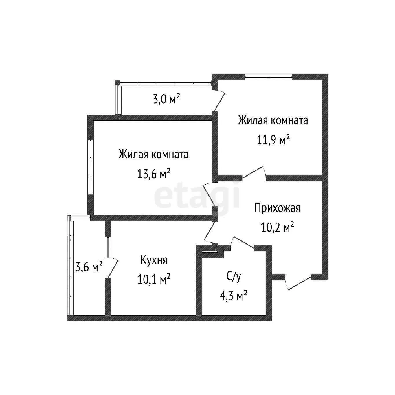 2-к квартира, 50.1м² (проспект имени писателя Знаменского, 34) - миниатюра 12