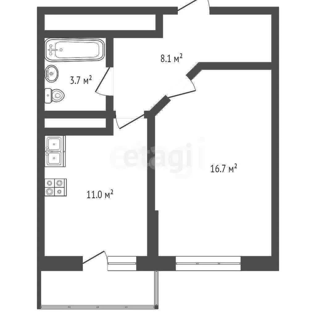 1-к квартира, 39.3м² (улица имени Валерия Гассия, 4/7к2) - миниатюра 5