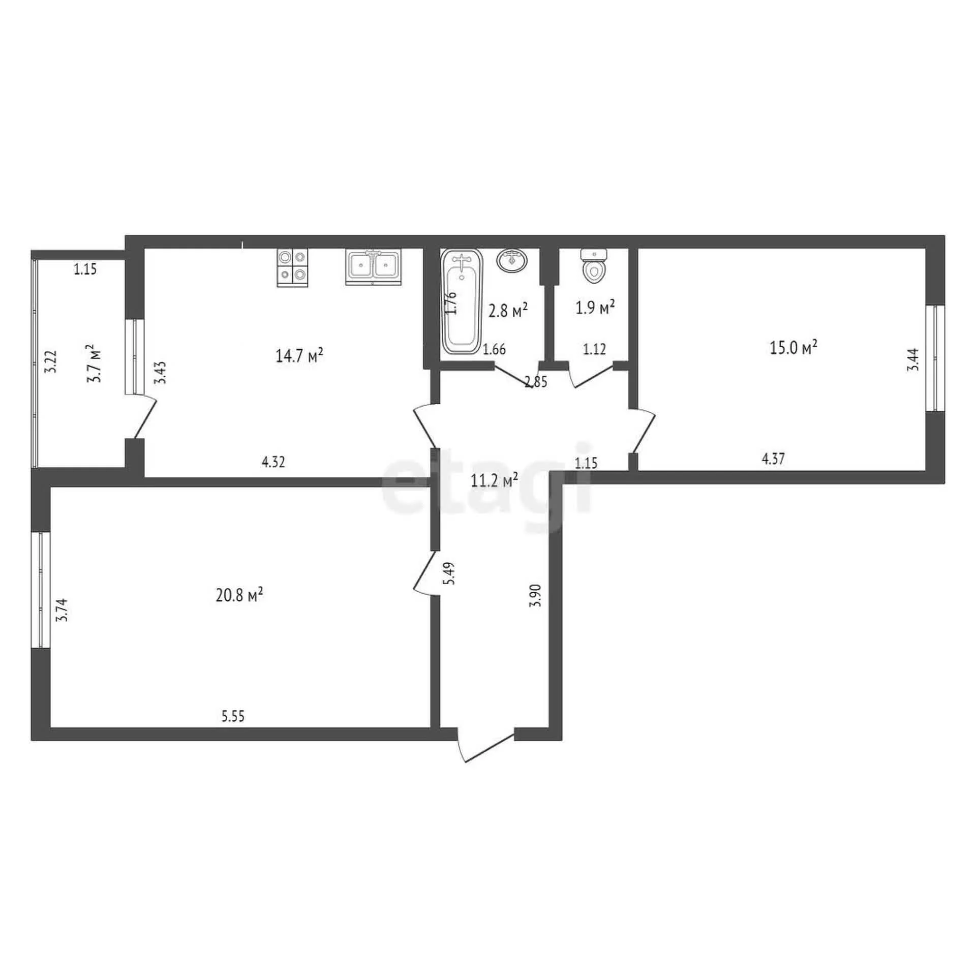 2-к квартира, 66.4м² (улица Лавочкина, 31) - миниатюра 13