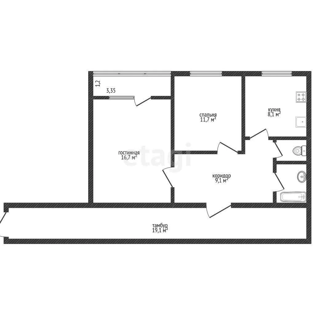 2-к квартира, 50.9м² (Бородинская улица, 18) - миниатюра 14