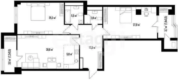 3-к квартира, 122.3м² (улица имени 40-летия Победы, 33г)