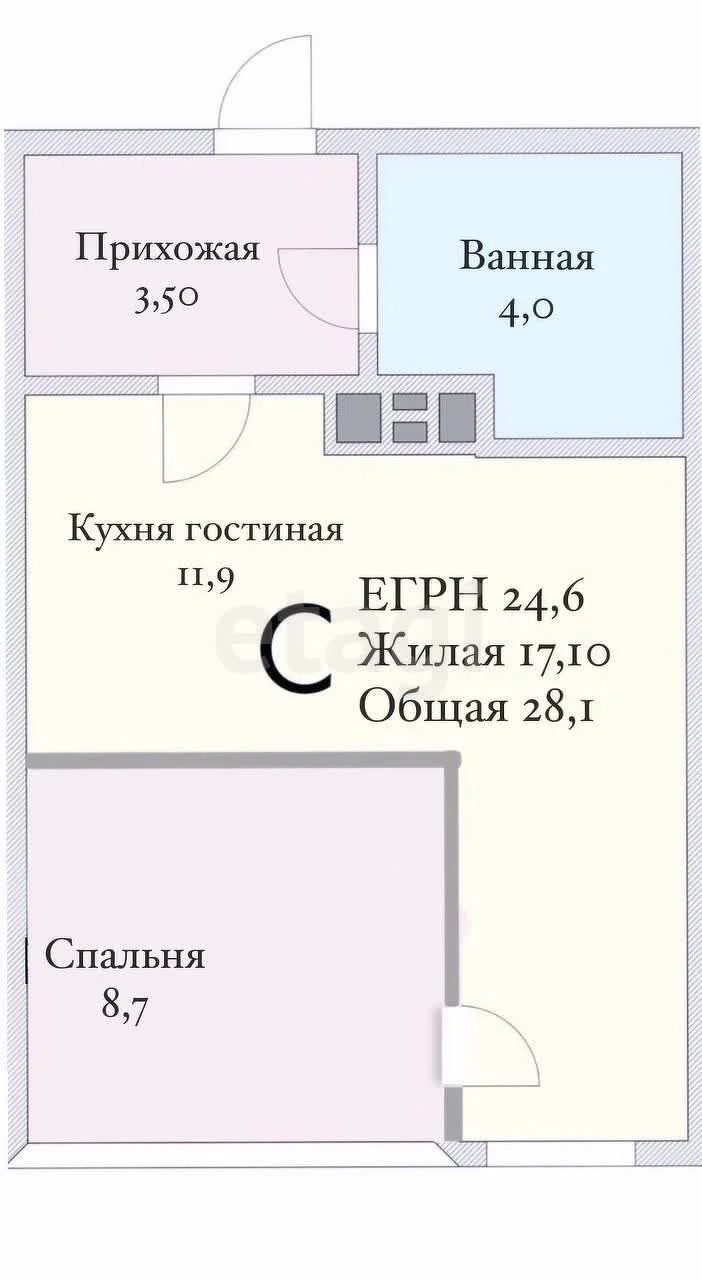 1-к квартира, 24.6м² (улица Западный Обход, 39/2) - миниатюра 12