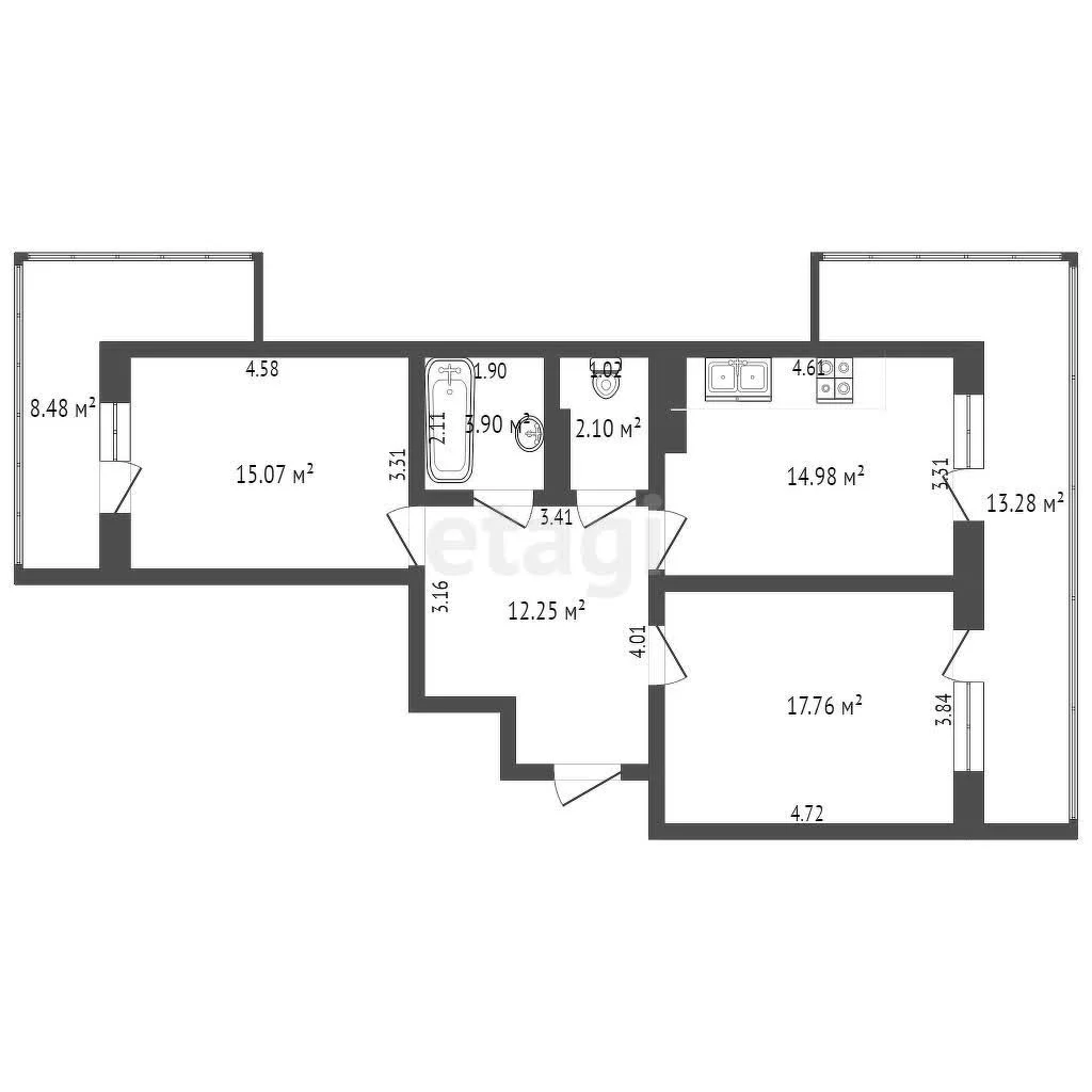 2-к квартира, 66.3м² (Стахановская улица, 1/3) - миниатюра 15