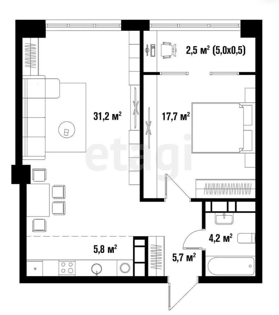 1-к квартира, 65.9м² (улица имени 40-летия Победы, 33г) - миниатюра 7