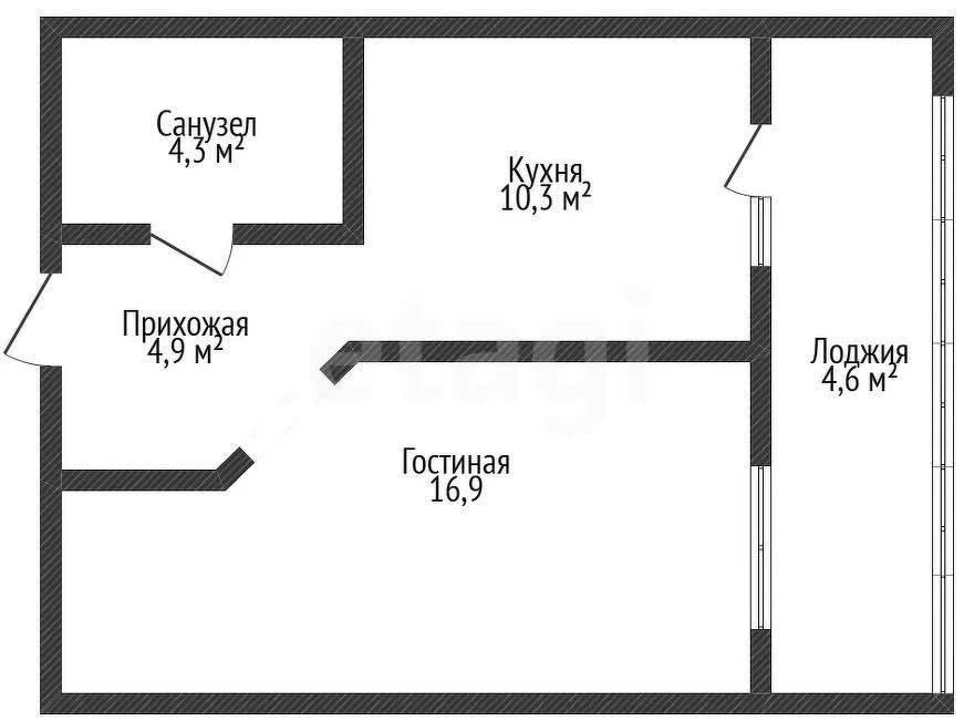 1-к квартира, 36.3м² (улица Григория Булгакова, 10) - изображение 1