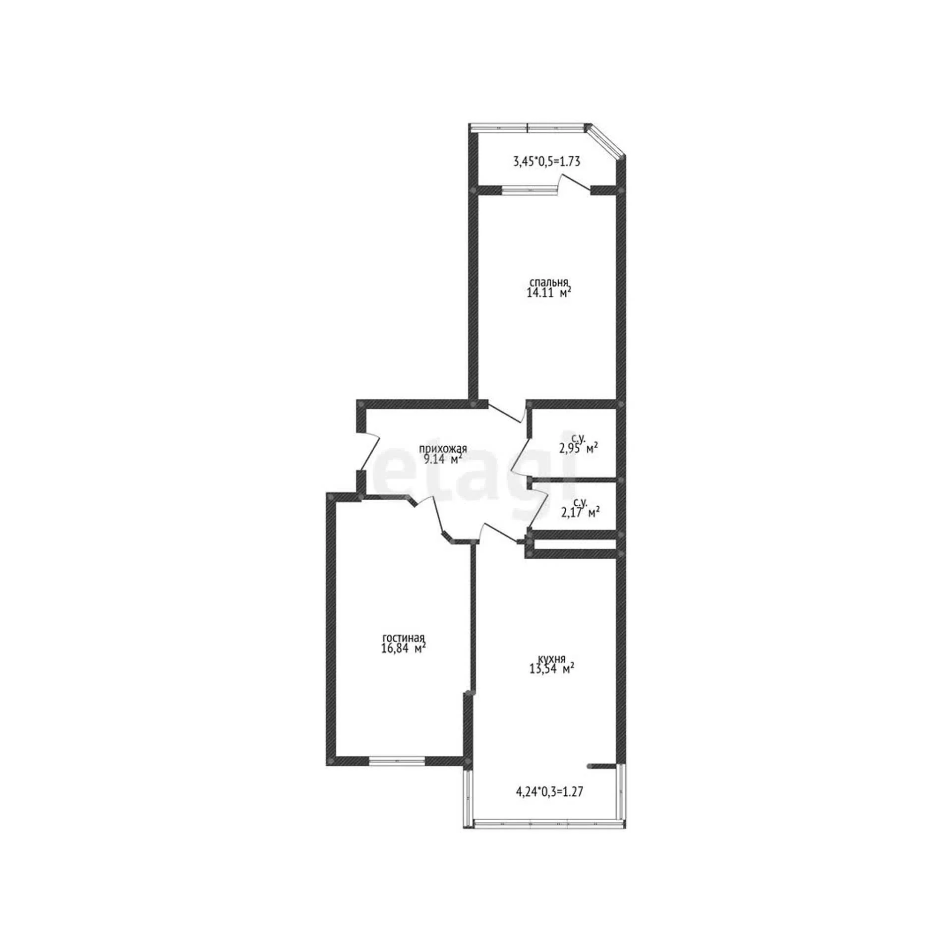 2-к квартира, 59.1м² (улица им. Героя Яцкова И.В., 19к1) - миниатюра 13