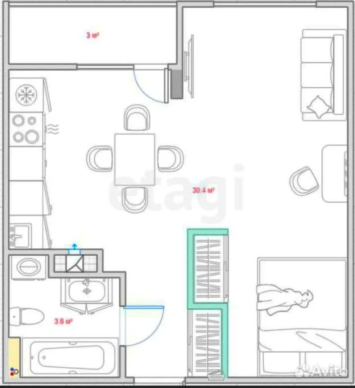 1-к квартира, 34м² (улица Западный Обход, 39/2к3) - миниатюра 27