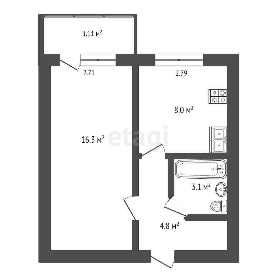 1-к квартира, 31.9м² (улица имени Симиренко, 11) - миниатюра 17