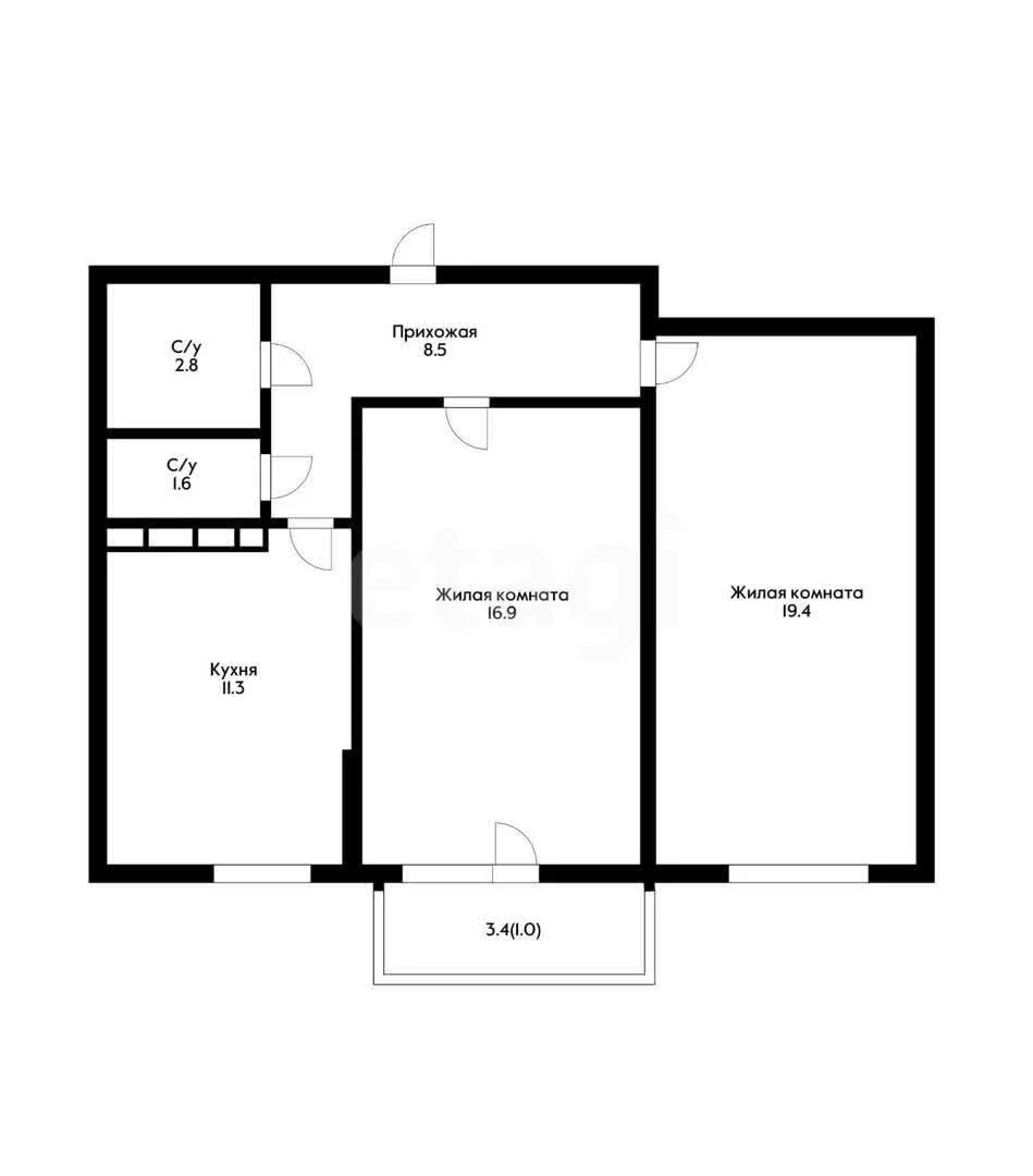 2-к квартира, 65м² (улица имени Валерия Гассия, 4/7к2) - изображение 1