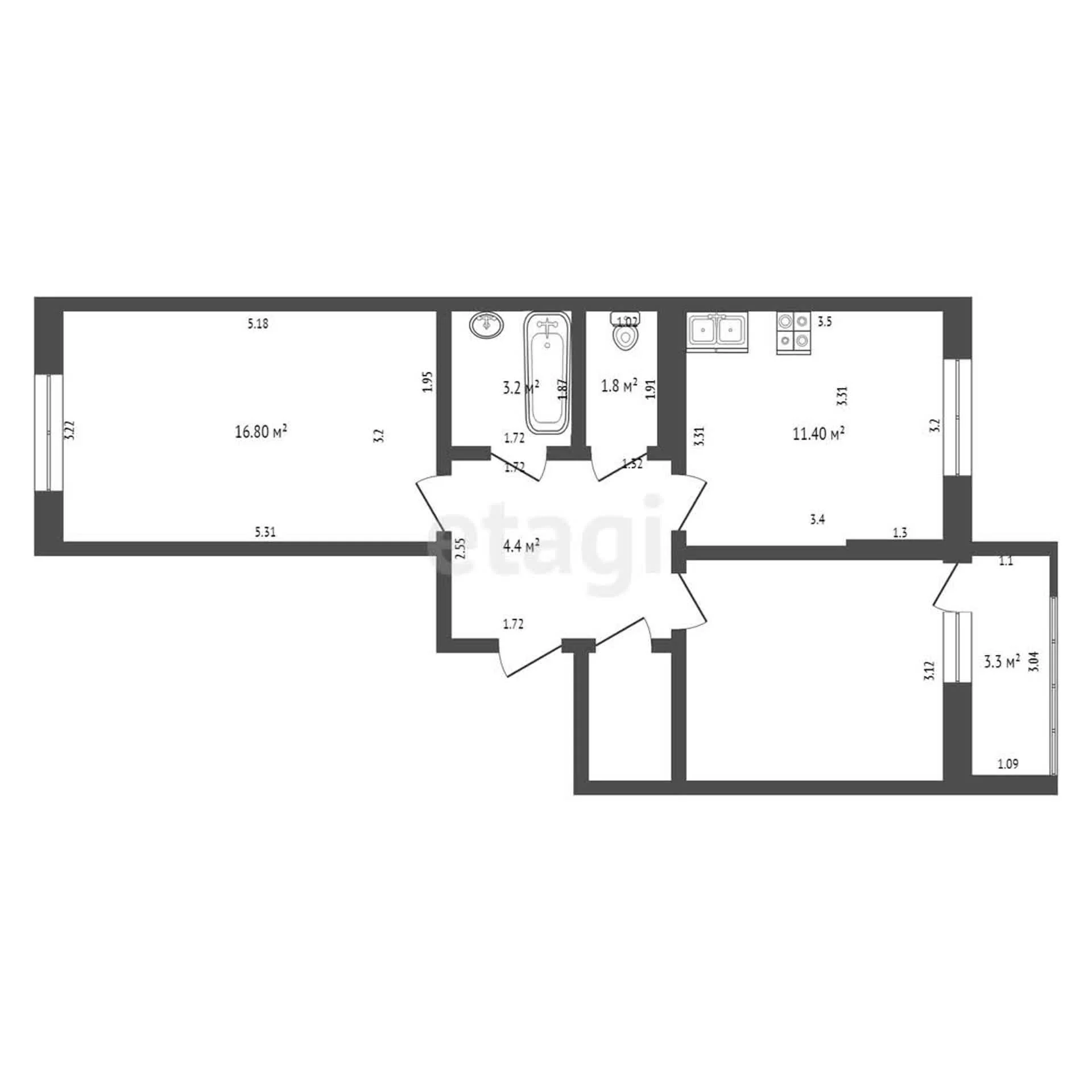 2-к квартира, 54.7м² (улица Красных Партизан, 4/15) - миниатюра 31