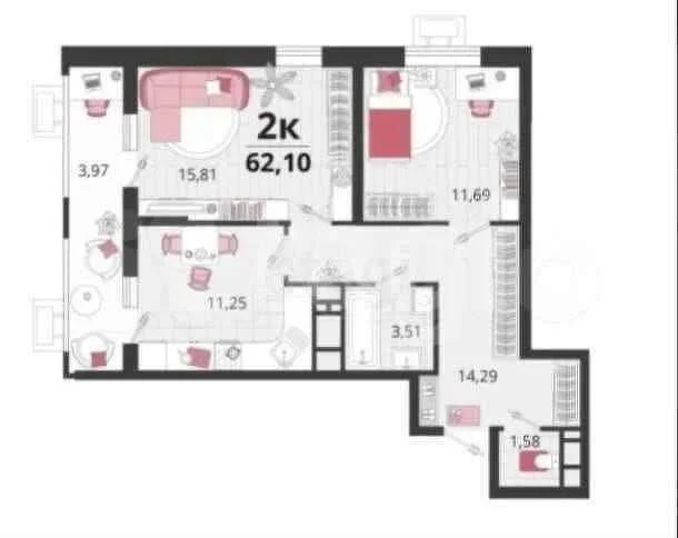 2-к квартира, 59.94м² (Природная улица, 10бк24) - миниатюра 15