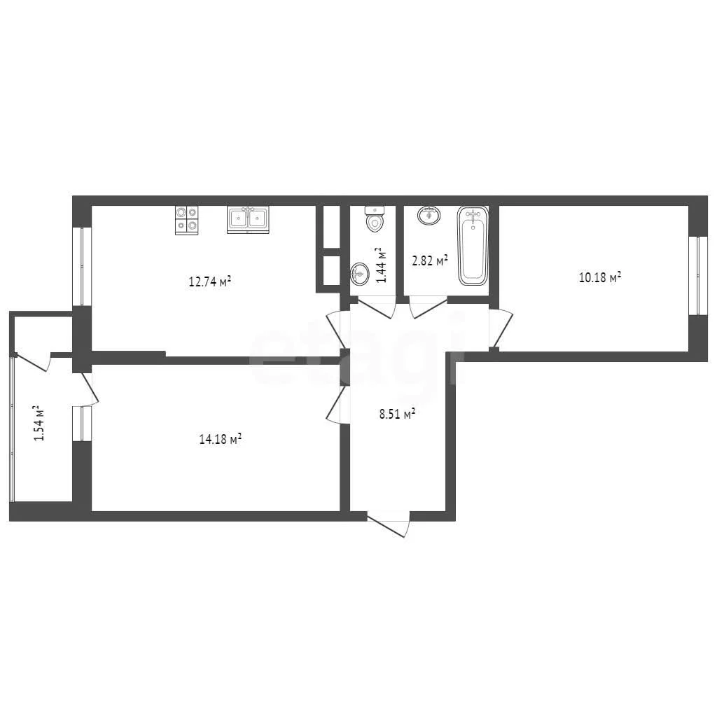 2-к квартира, 51.4м² (улица Западный Обход, 39/1к6) - изображение 1