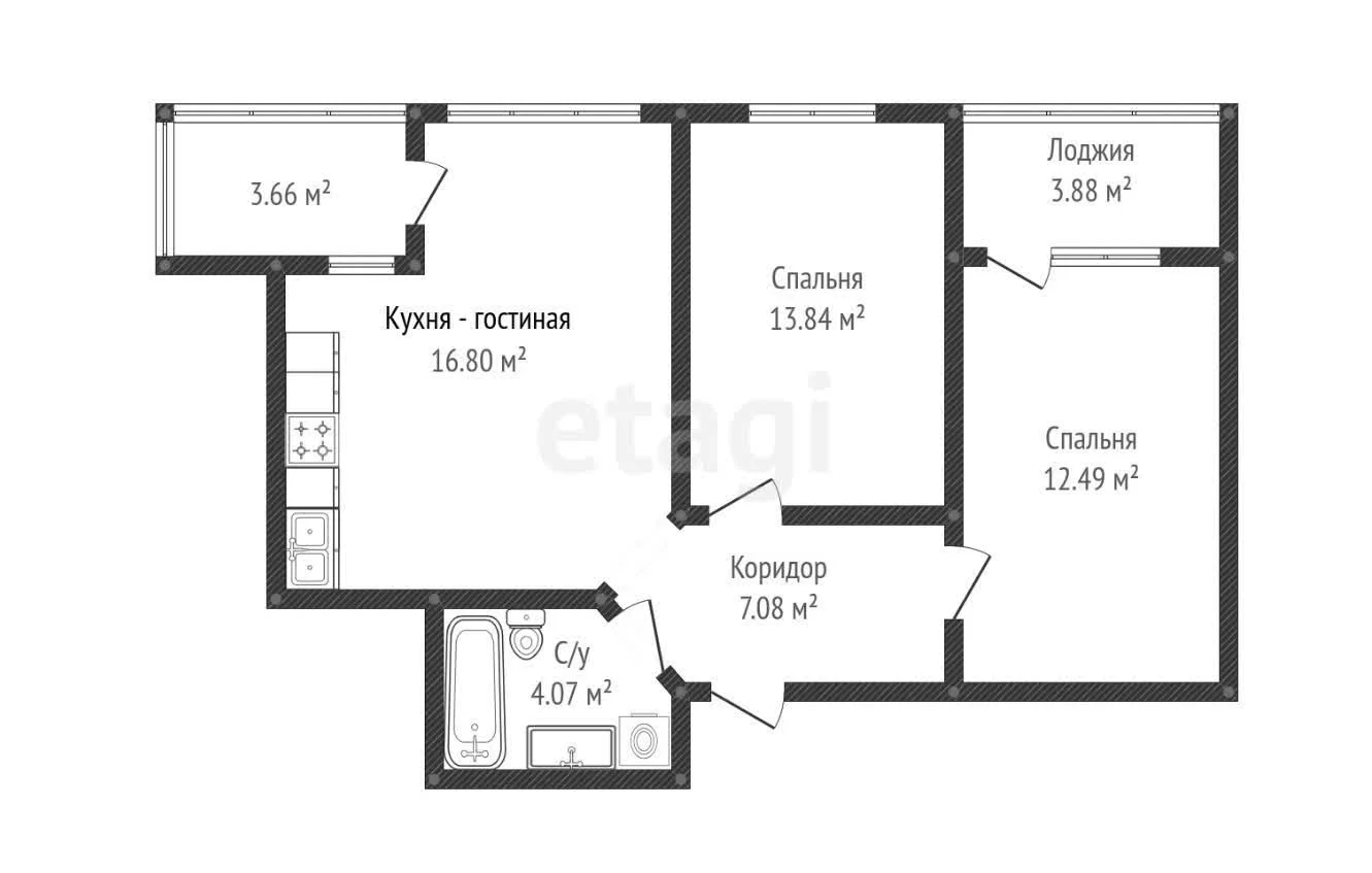2-к квартира, 52.9м² (Беговая улица, 56к2) - миниатюра 35