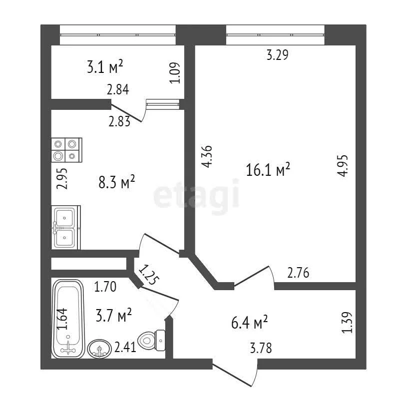 1-к квартира, 34.5м² (Береговая улица, 3к15) - миниатюра 10
