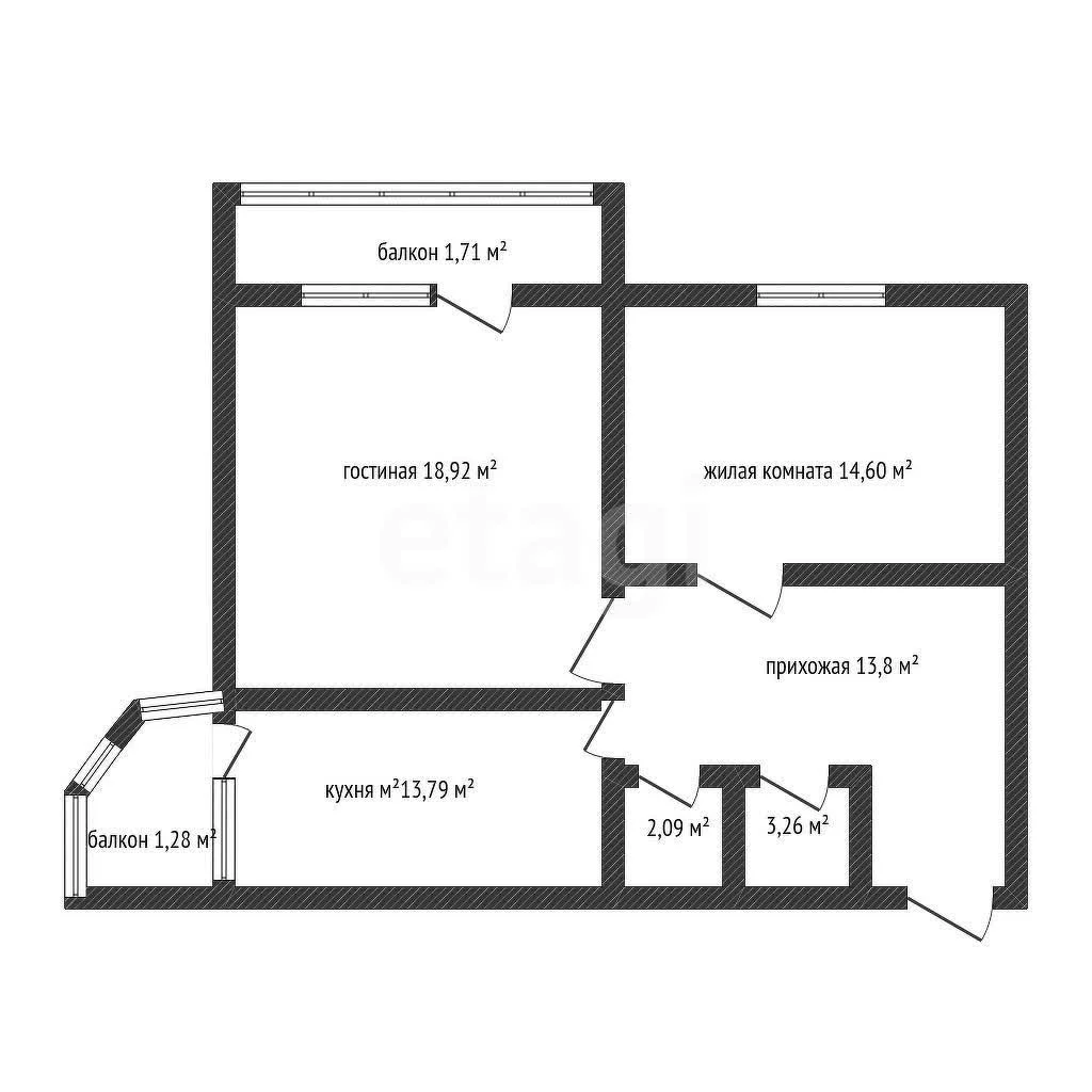 2-к квартира, 72.6м² (Московская улица, 112) - изображение 1