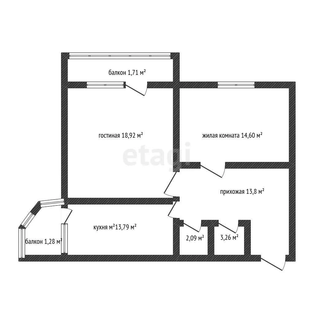 2-к квартира, 72.6м² (Московская улица, 112) - миниатюра 12