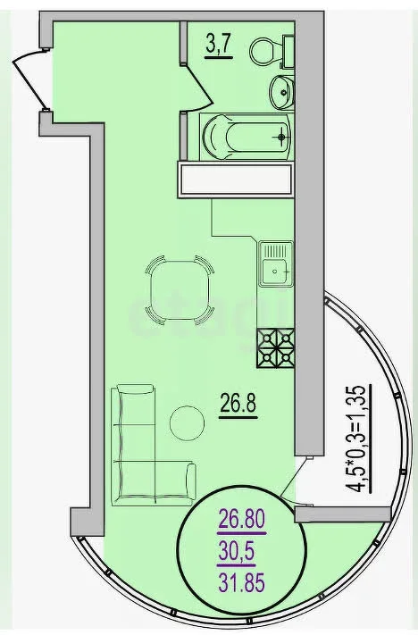 Студия, 29.5м² (улица имени 40-летия Победы, 178к5) - миниатюра 3