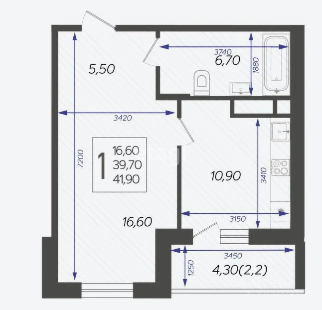 1-к квартира, 41.9м² (3-я Трудовая улица, 1к14) - миниатюра 2