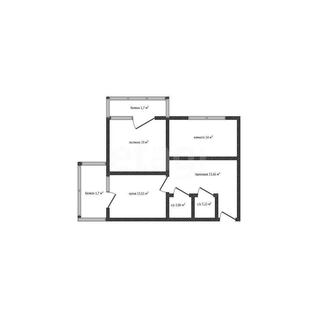 2-к квартира, 72.6м² (Московская улица, 112) - изображение 1