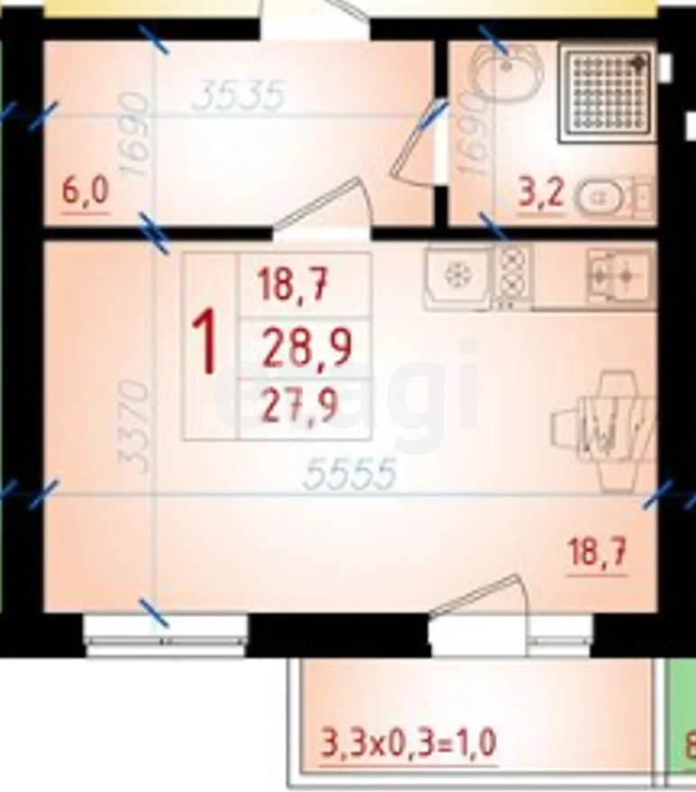 Студия, 27.9м² (Бжегокайская улица, 90/5к1) - миниатюра 17
