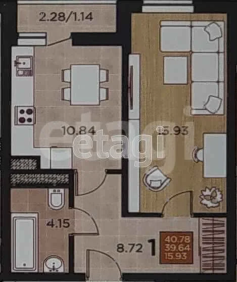 Студия, 19м² (, ) - миниатюра 16