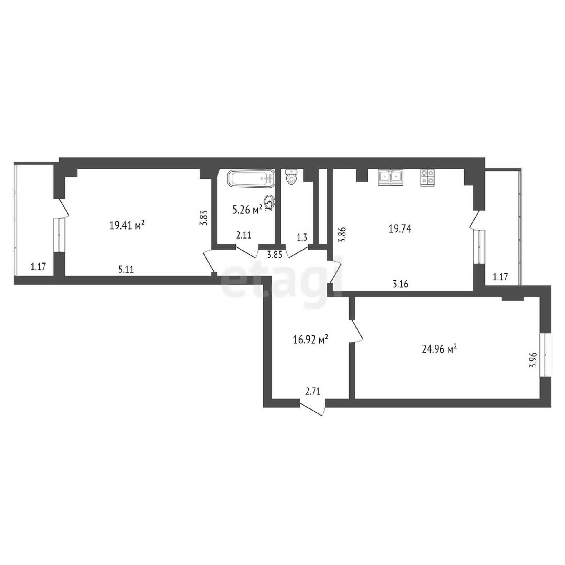 3-к квартира, 88.4м² (улица Кубанская Набережная, 31/1) - миниатюра 25
