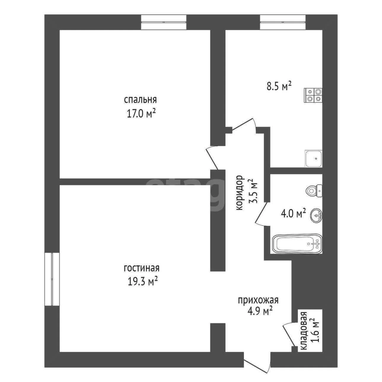 2-к квартира, 57.2м² (улица имени Дзержинского, 6) - миниатюра 2