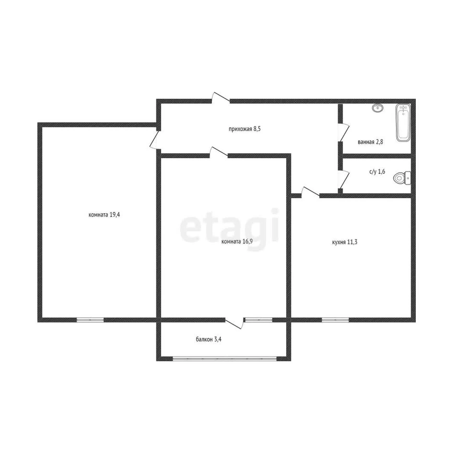 2-к квартира, 60.7м² (улица имени Валерия Гассия, 4/7к2) - миниатюра 8
