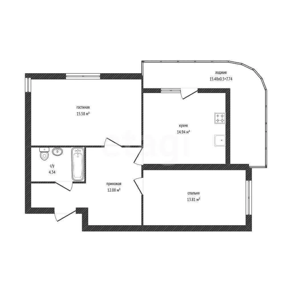 2-к квартира, 68.5м² (Конгрессная улица, 27) - изображение 1