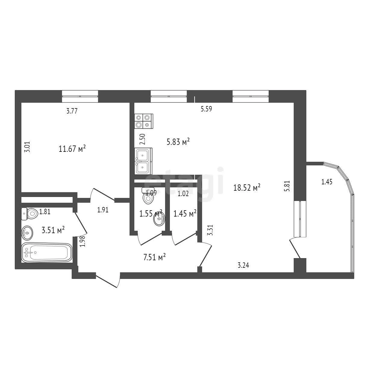 1-к квартира, 54.6м² (Конгрессная улица, 19/3) - миниатюра 32