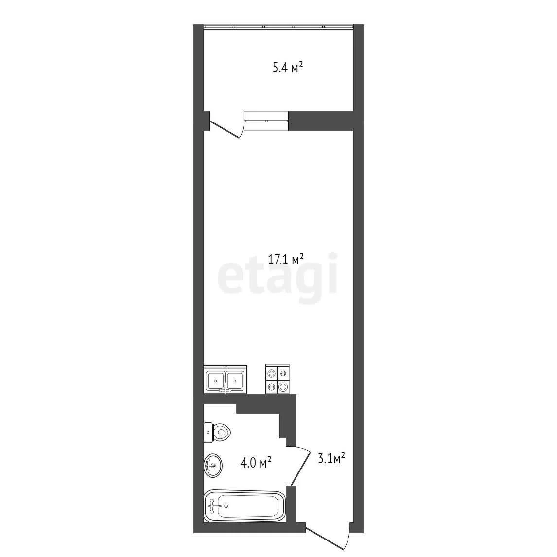 Студия, 25.1м² (, 16/1) - миниатюра 15