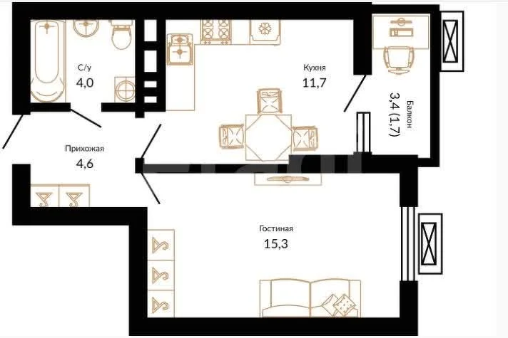 1-к квартира, 35.9м² (улица Даниила Смоляна, 71к1) - изображение 1