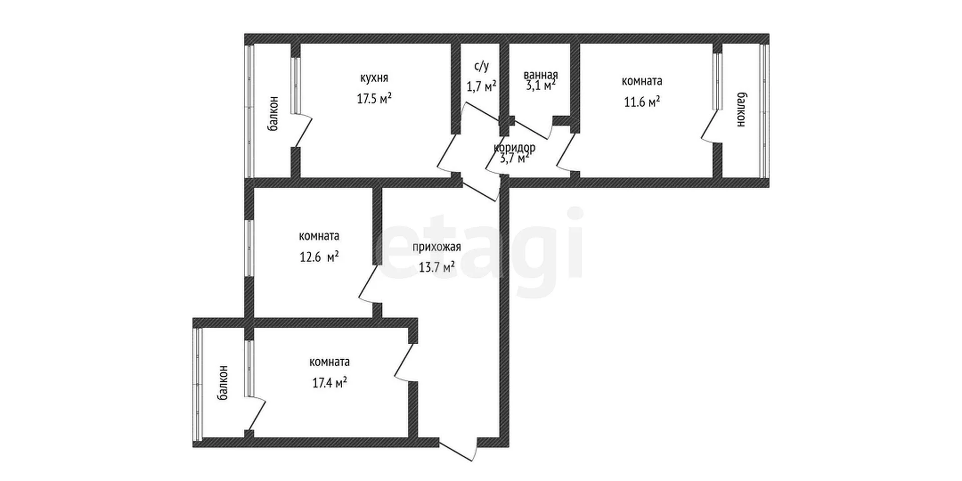 3-к квартира, 78.5м² (Наримановская улица, 6) - миниатюра 7