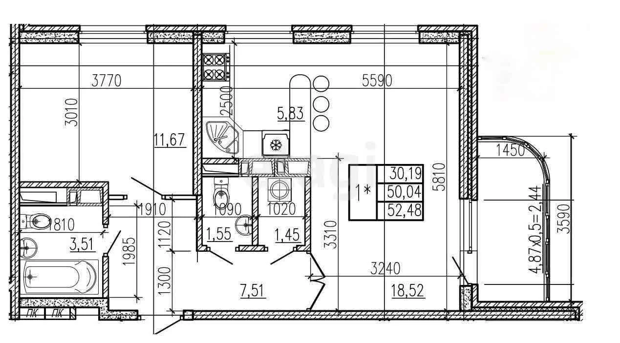 1-к квартира, 50.2м² (Конгрессная улица, 19/3) - миниатюра 20