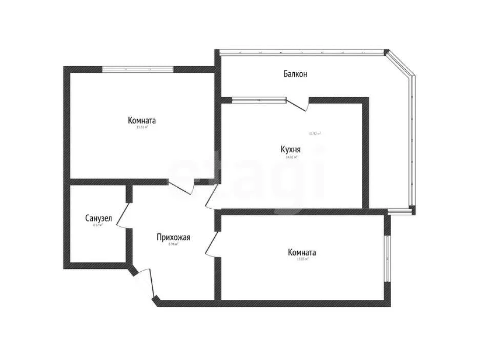 2-к квартира, 66.6м² (улица Григория Булгакова, 12к1) - изображение 1