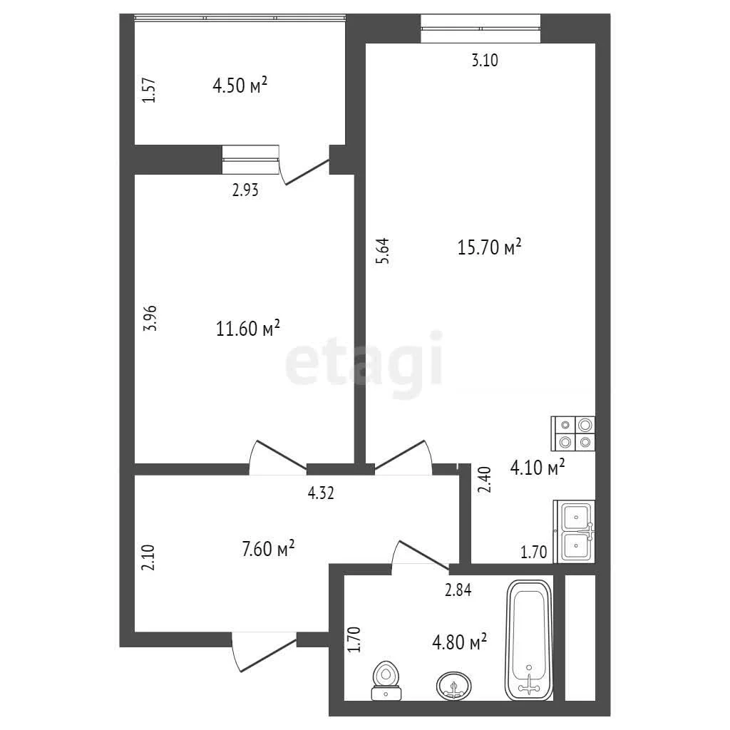 2-к квартира, 43.8м² (Российская улица, 267/5а) - миниатюра 23