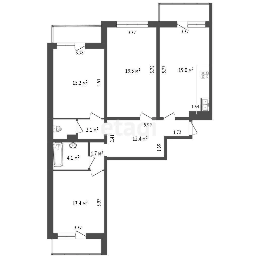 3-к квартира, 89м² (улица Академика Лукьяненко, 26) - миниатюра 12
