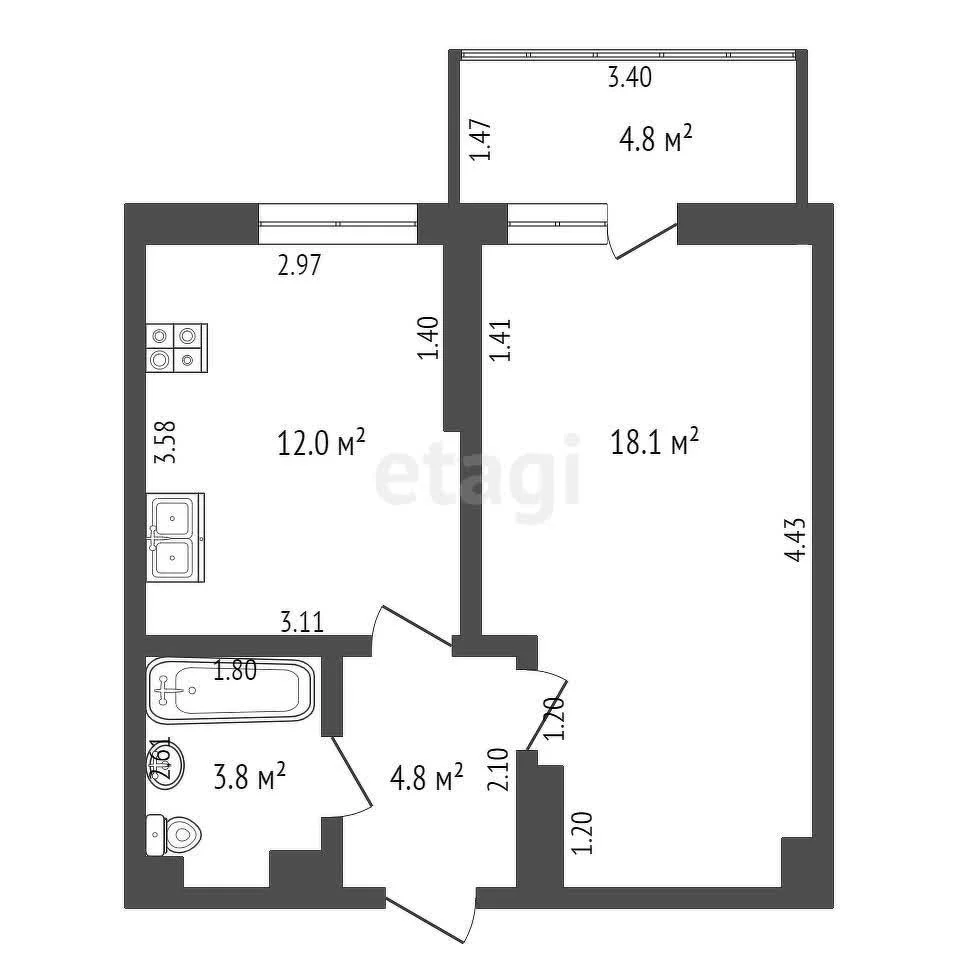 1-к квартира, 39.4м² (Конгрессная улица, 41к1) - миниатюра 7