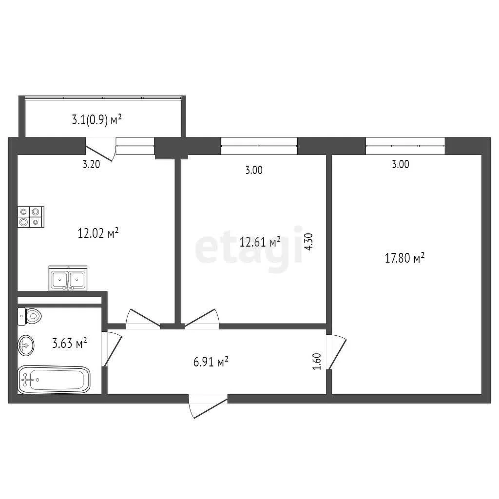 2-к квартира, 53.5м² (улица Краеведа Соловьёва, 6) - миниатюра 17