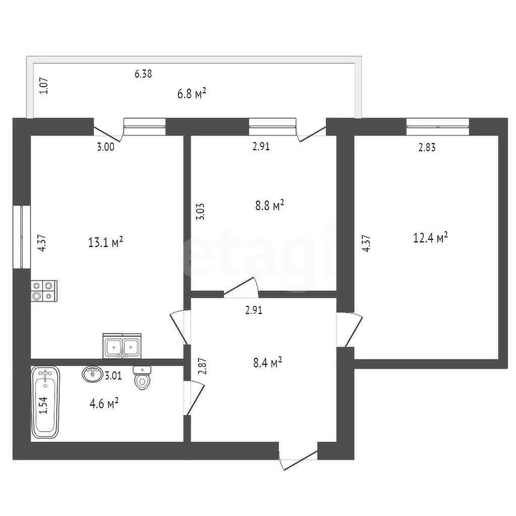 2-к квартира, 47.3м² (Бжегокайская улица, 31/7в) - миниатюра 2