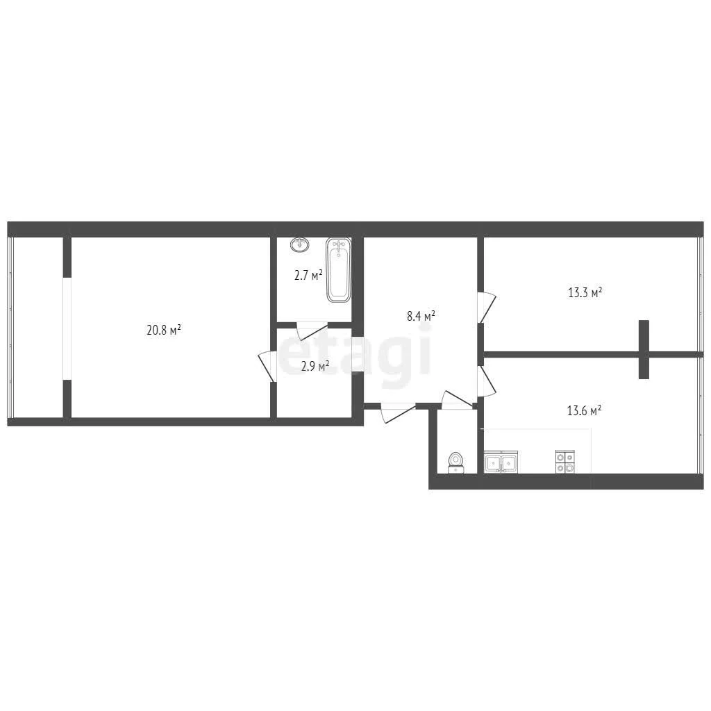 2-к квартира, 62.9м² (улица имени Мусоргского М.П., 3) - миниатюра 19